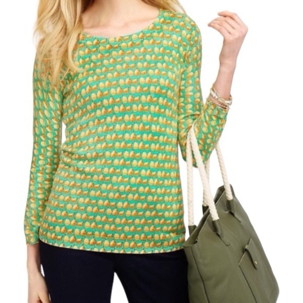 Talbots Pear Novelty Print Button Back Sweater green yellow size‎ medium